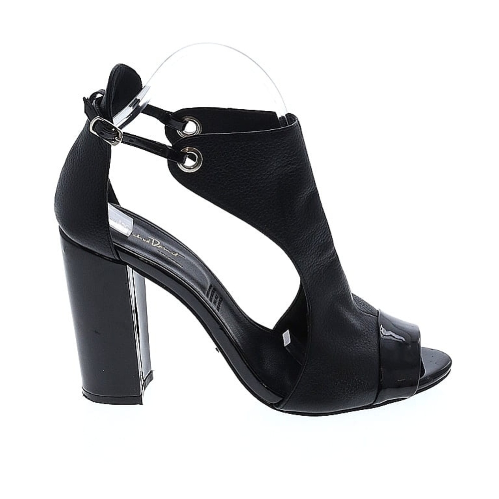 Michel Domit Black Chunky Block Heel Peep Toe Pump Size 6